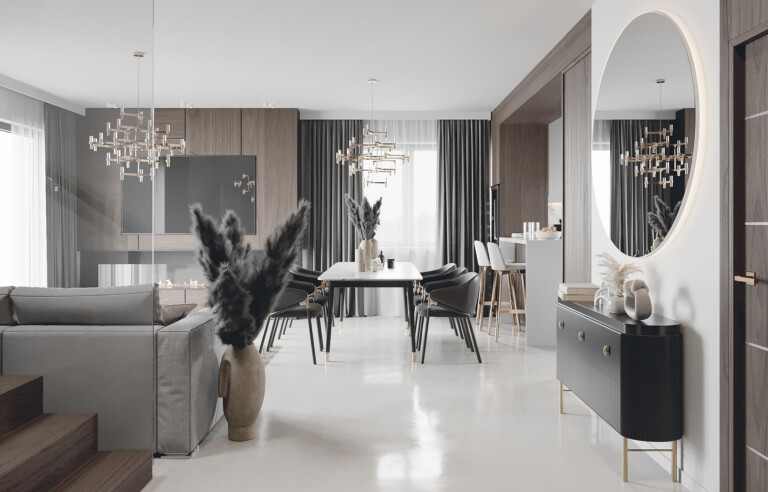 Projekt wnętrza 150 m2 Dym – nowoczesne wnętrze domu, realizacje wnętrz w portfolio wnętrz Golden Room