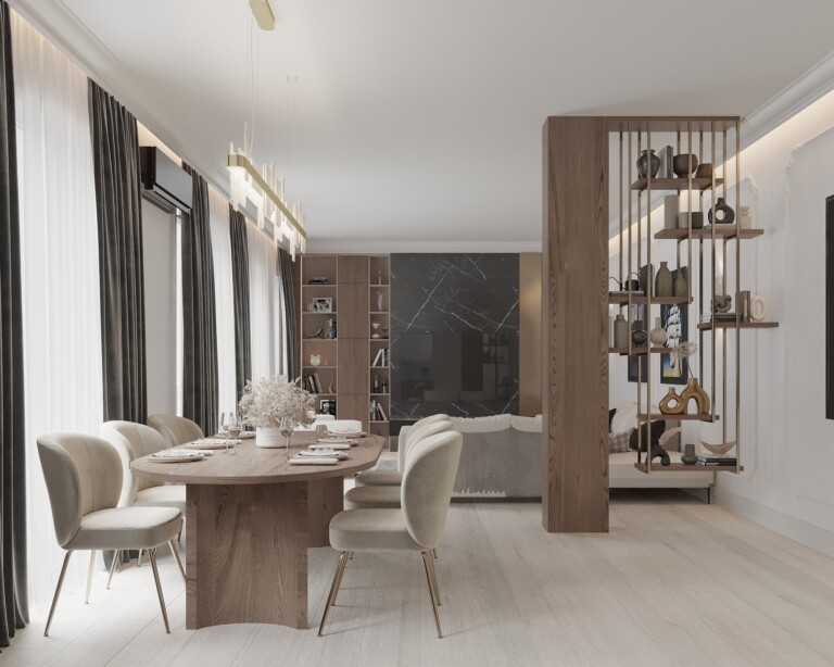 Projekt wnętrza 120 m2 Czekolada – ciepłe drewniane nowoczesne wnętrze mieszkania – realizacja wnętrza Golden Room