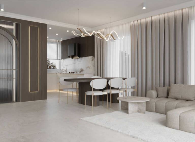 Projekt wnętrza 150 m2 Zew – nowoczesne wnętrze domu 150 m2 z elementami drewna – realizacja wnętrza Golden Room