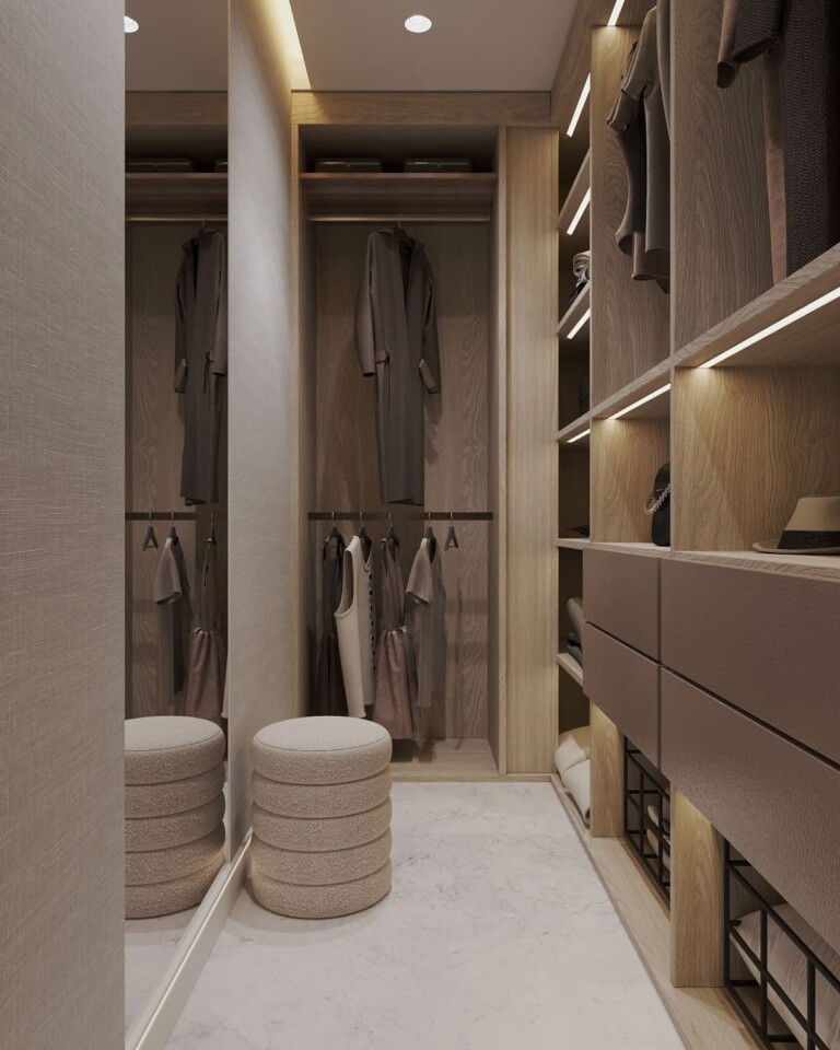 Nowoczesna garderoba z zabudową do przechowywania ubrań – projekty garderób, realizacje garderób i zabudów do przechowywania – Golden Room