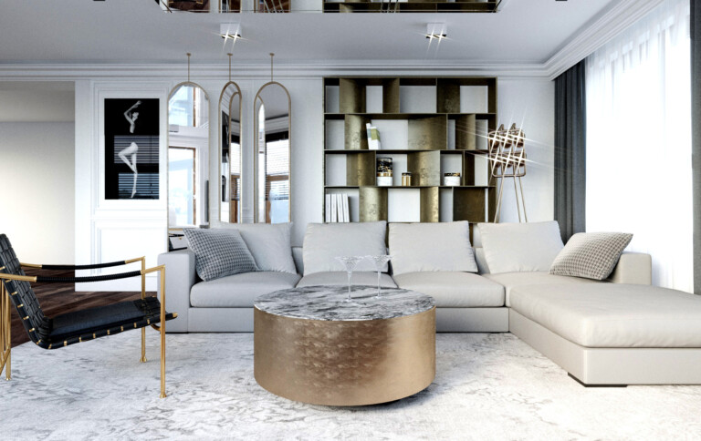 Projekt wnętrza 100 m2 Szyk – modne jasne wnętrze mieszkania 100 m2, projekty wnętrz Golden Room