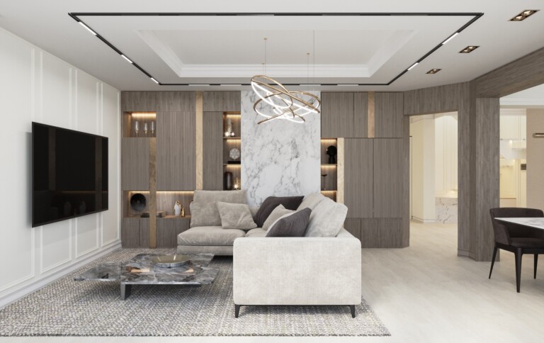 Projekt wnętrza 80 m2 Takt – drewniane wnętrze nowoczesne w mieszkaniu 80 m2, galeria wnętrz Golden Room