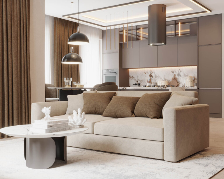 Projekt wnętrza 90 m2 Argan – jasne nowoczesne wnętrze mieszkania, realizacje wnętrz Golden Room – galeria wnętrz