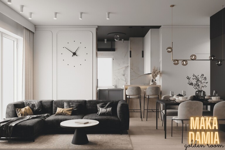 Projekt wnętrza 56 m2 Makadamia – jasne minimalistyczne wnętrze mieszkania, projekty wnętrz Golden Room