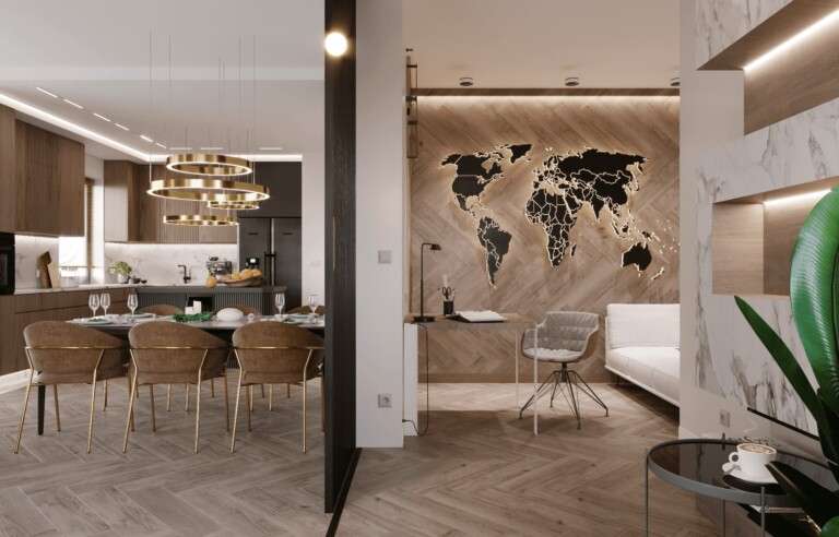 Projekt wnętrza 100 m2 Kunszt – eleganckie ekskluzywne wnętrze apartamentu – projekt wnętrza Golden Room