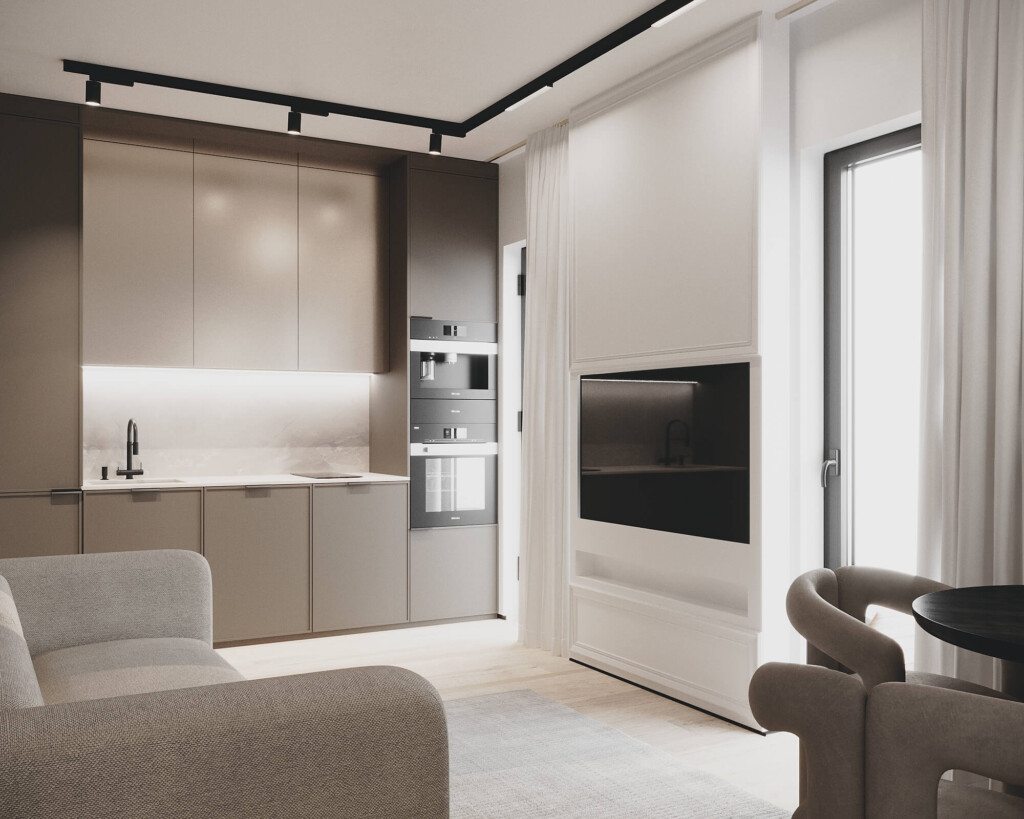 Mała kuchnia 4m2 z oknem w układzie liniowym, jasne fronty i blat roboczy przy ścianie