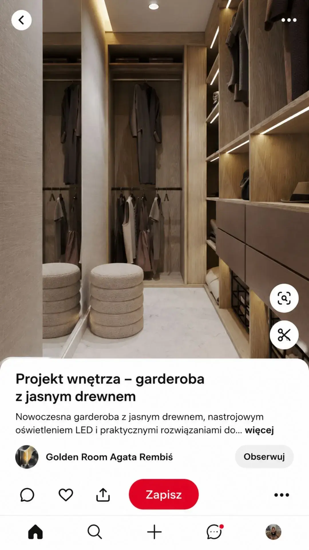 Projekt mieszkania Warszawa – inspiracje kuchni, łazienek i salonów Golden Room na Pinterest