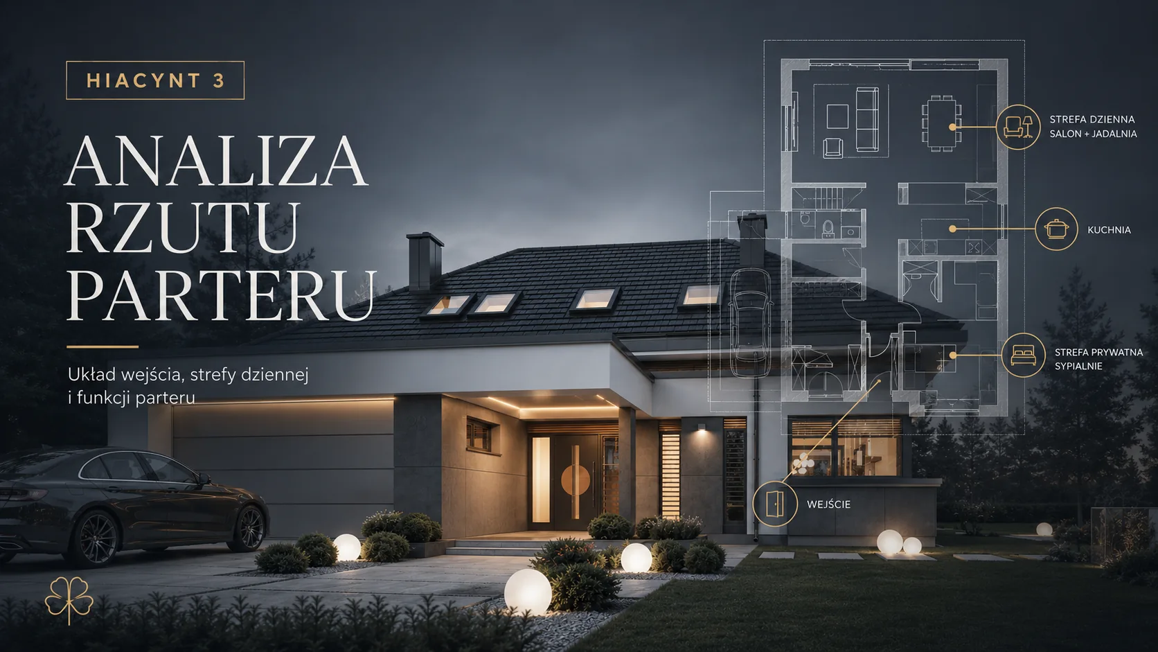 Hiacynt 3 - analiza rzutu parteru i układ funkcjonalny domu | Golden Room