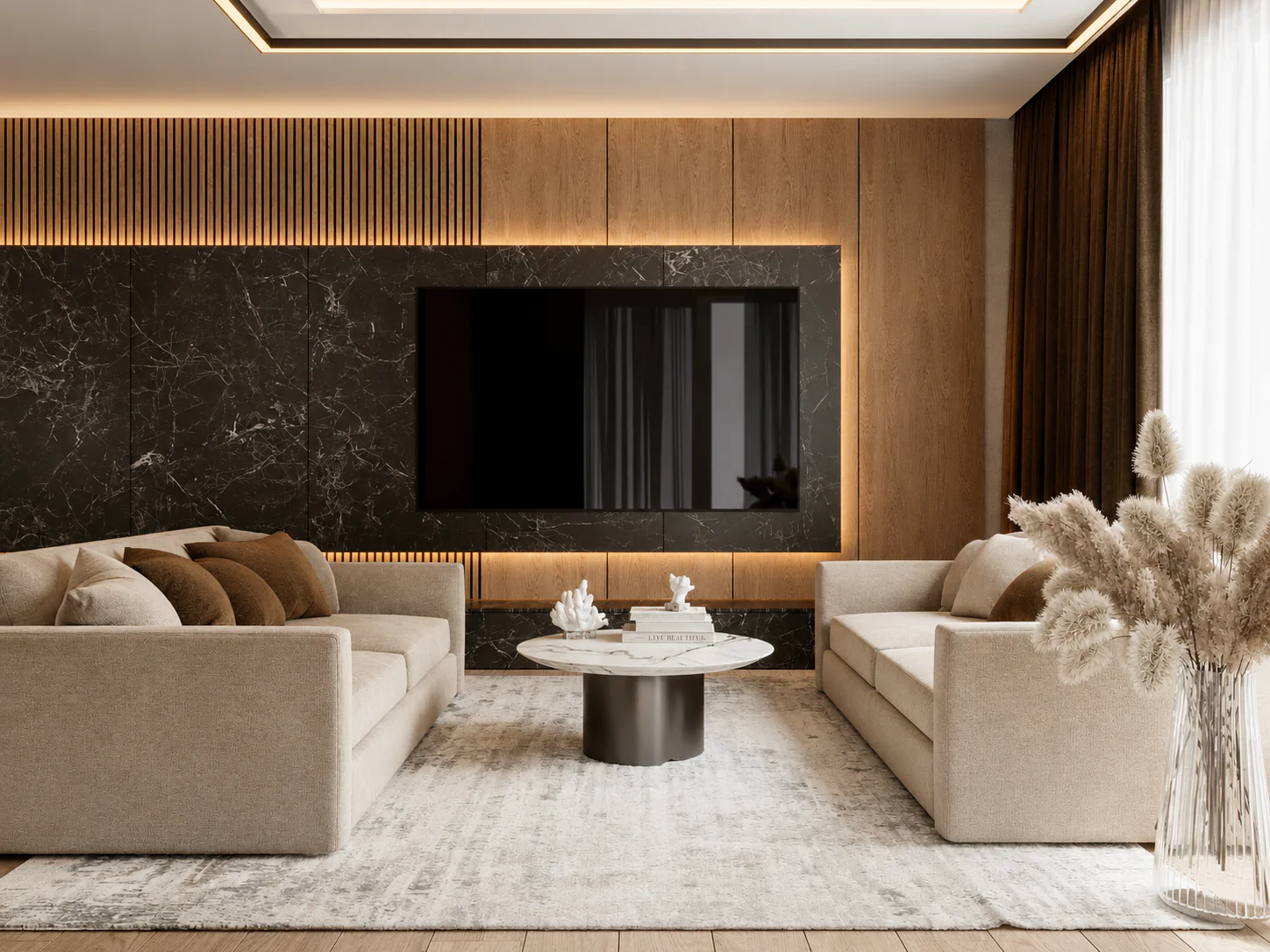 Projekt wnętrza mieszkania 65 m2 Argan na Wilanowie Projekt wnętrza mieszkania 65 m2 na Wilanowie Argan – salon w stylu modern classic