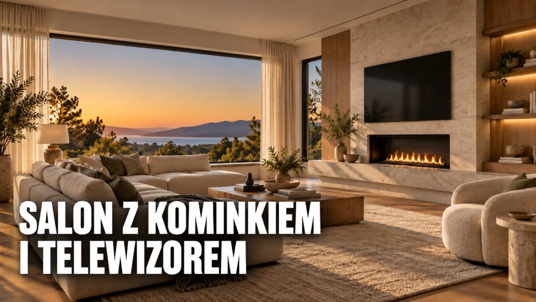 Salon z kominkiem i telewizorem – funkcjonalny układ strefy dziennej Salon z kominkiem i telewizorem – nowoczesna strefa wypoczynkowa z kominkiem i TV