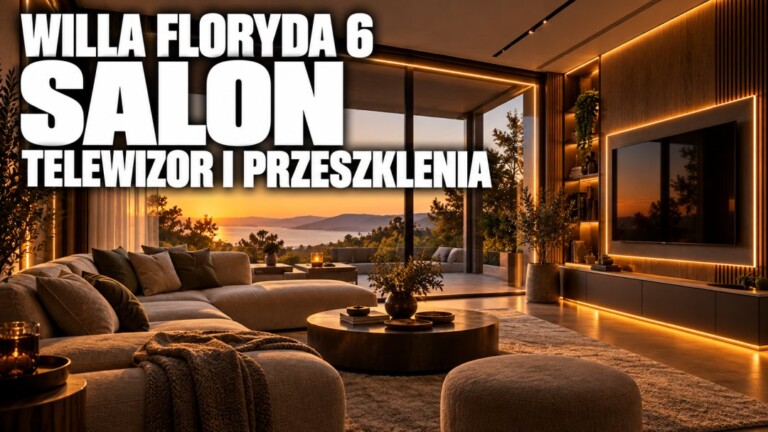 Willa Floryda 6 - salon z telewizorem i dużymi przeszkleniami